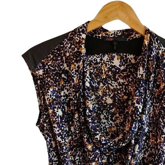 MAJE Blouse Cowl Neck Blouse Top Black Colorful Faux Suede Details Sleeveless 2 - Picture 5 of 8